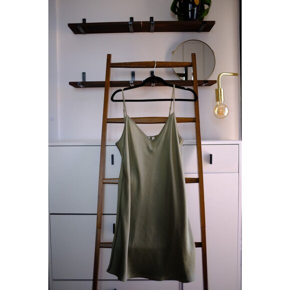 Aritzia Wilfred Only Satin Slip Mini Dress, Sage, L - Picture 1 of 6